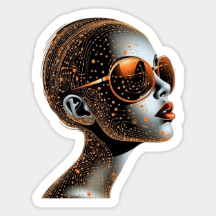 Vector Drawing - Robot-Girl in Sunglasses, Surrealism, Beautifully Transparent, Graphic with Elegant Patterns and Design, a New Fashionable Style Sticker